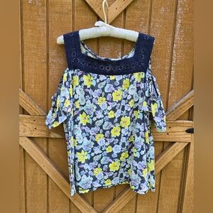 LC Lauren Conrad Blue Boxy Bib Collar Blouse